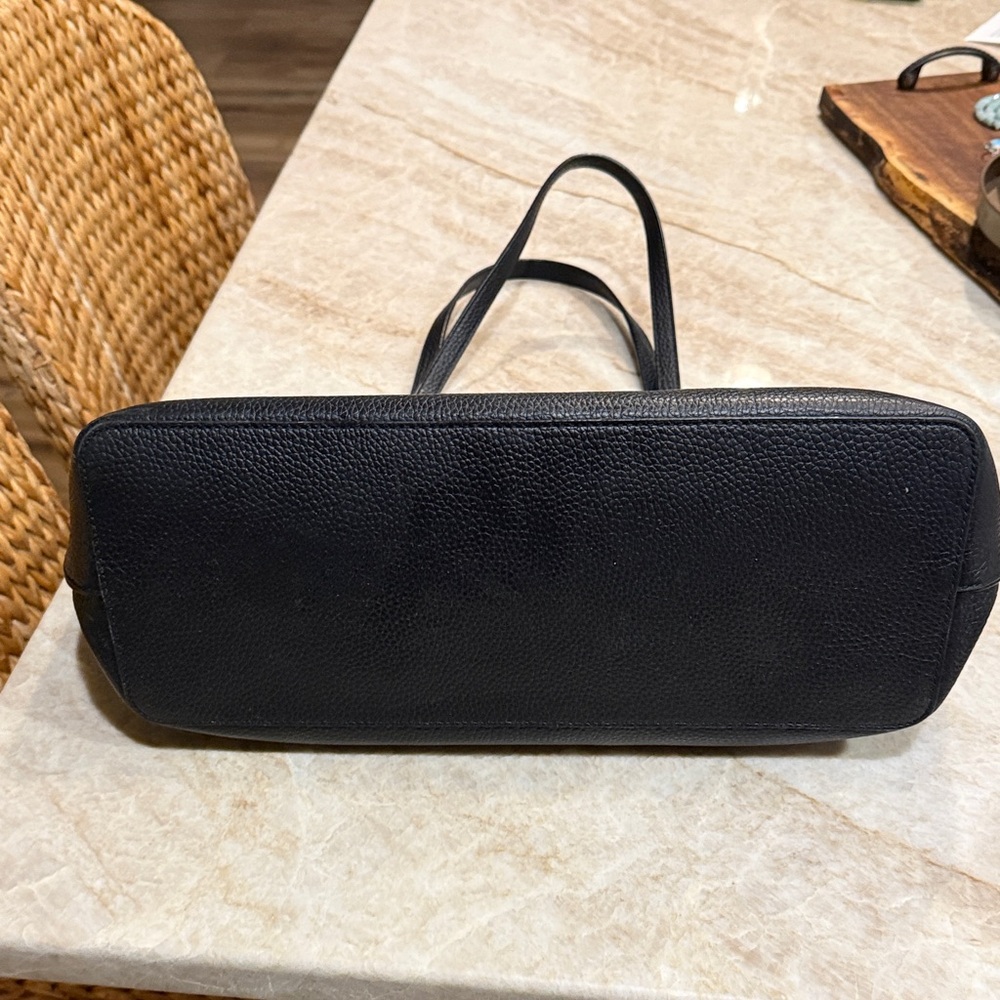 Tory Burch Black Leather Tote with cream (very clean) EUC with TB storage bag - Picture 4 of 5